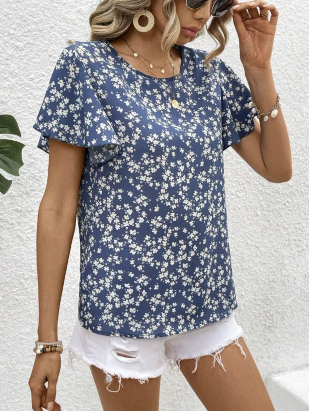 ZARA Printed Round Neck Short Sleeve Top